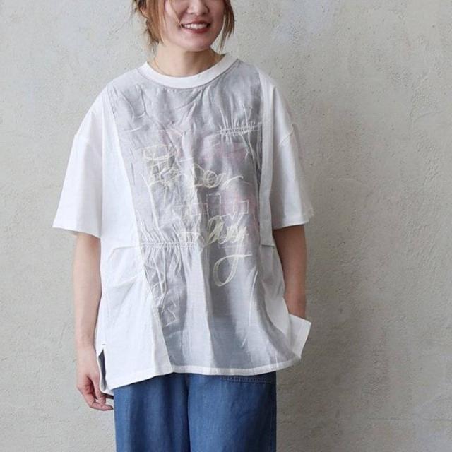 【メール便50】 シアー Tシャツ 半袖 レディース ロゴプリント 綿100 コットン 通気性 涼しい ゆったり 大きいサイズ 体型カバー カジュアル 夏 パティ 【メール便50】