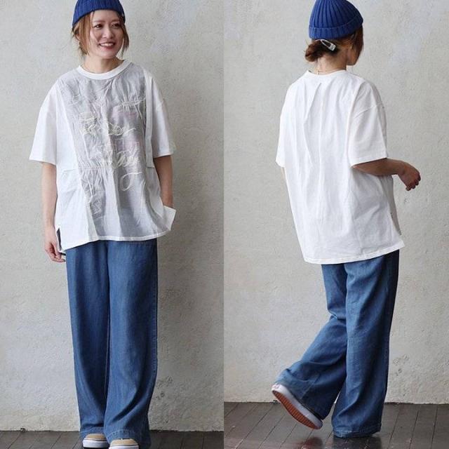 【メール便50】 シアー Tシャツ 半袖 レディース ロゴプリント 綿100 コットン 通気性 涼しい ゆったり 大きいサイズ 体型カバー カジュアル 夏 パティ 【メール便50】_6