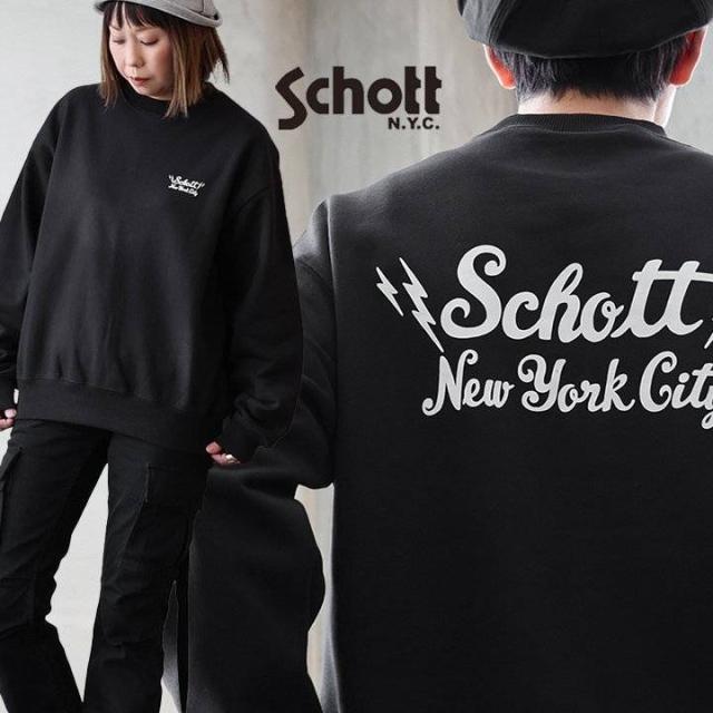 SCHOTT ショット スウェット トレーナー 長袖 メンズ レディース クルーネック プリント ヘビーオンス 裏起毛 ゆったり 大きいサイズ カジュアル 秋 冬 春 パティ