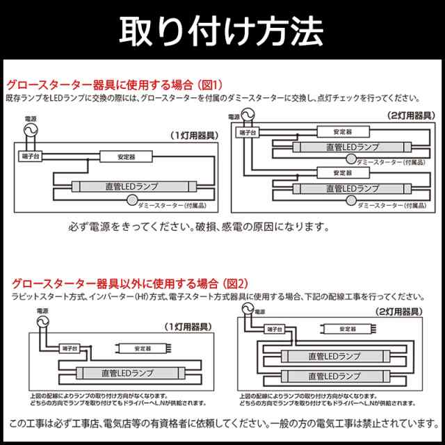 直管LEDランプ 40形相当 G13 昼白色 グロースターター器具専用 片側