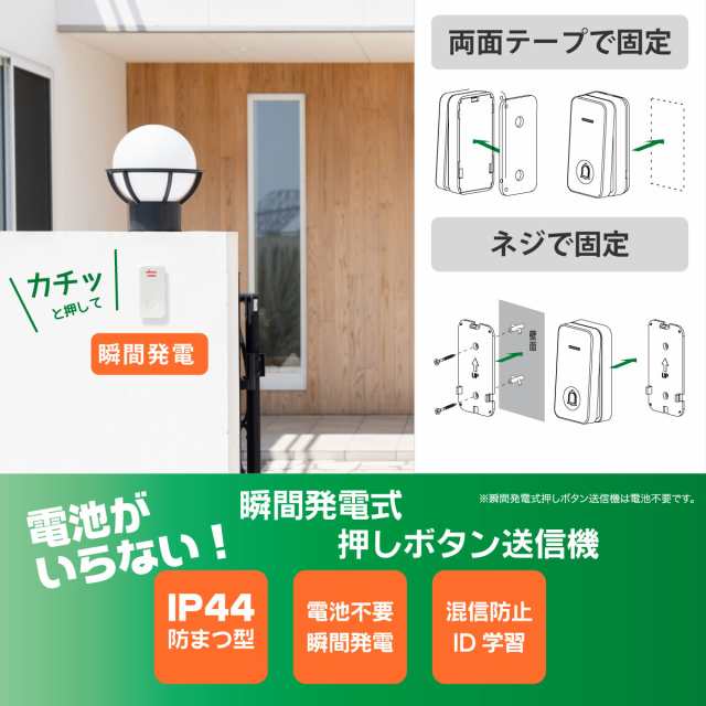 monban ワイヤレスコールチャイム 送信機+コンセント（AC）式受信機 セット OCH-ECL80 08-0520の通販はau PAY マーケット  e-商店 au PAY マーケット店 au PAY マーケット－通販サイト