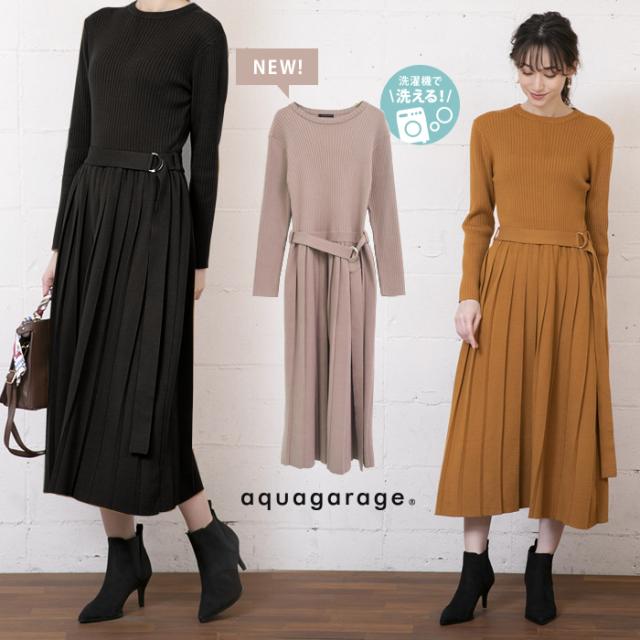 ニットプリーツワンピース レディース 秋冬 長袖 ロング丈の通販は 5,380円