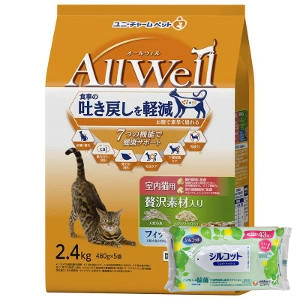 ４個セット ユニ・チャーム AllWell 室内猫用 贅沢素材入りフィッシュ味天然小魚とささみ フリーズドライ入り 2.4kg