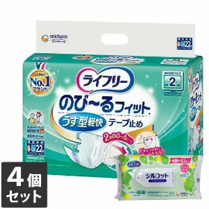 4個セット ユニ・チャーム ライフリー のび〜るフィット うす型軽快テープ止め 2回吸収 S〜Mサイズ22枚 8,094円