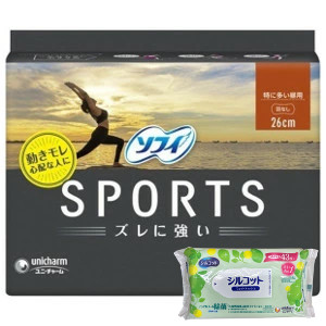 【今ならシルコットウェットプレゼント】２４個セット ユニ・チャーム ソフィSPORTS２６０ 羽なし 24枚【ソフィ】