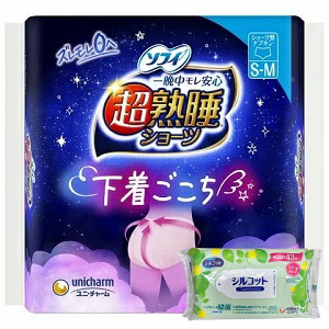 【今ならミズノの靴下1足をプレゼント】２４個セット ユニ・チャーム ソフィ 超熟睡ショーツ 特に多い夜用 Ｓ〜Ｍサイズ 5コ入