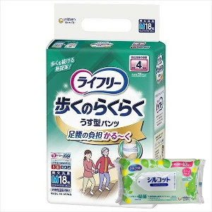 【今ならシルコットウェットプレゼント】3個セット ユニ・チャーム ライフリー 歩くのらくらくうす型パンツ 4回吸収 M18枚