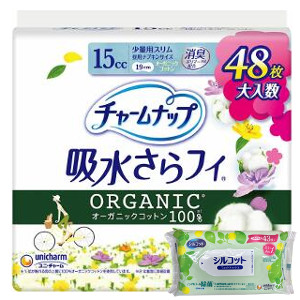 １２個セット ユニ・チャーム チャームナップ吸水さらフィ オーガニックコットン少量用 ４８枚 15cc ※メーカー都合によりパッケージ、デザインが変更となる場合がございます
