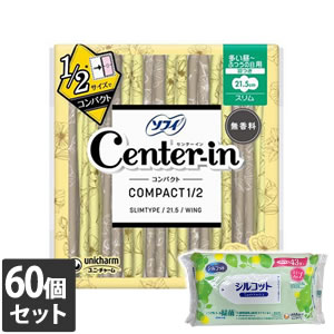 ６０個セット ユニ・チャーム ソフィ センターインコンパクト オーガニックサボン 多い昼用 羽つき 21.5cm 10コ入
