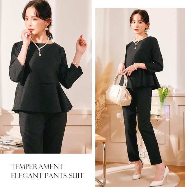 2点セット ペプラムトップス＋パンツ ツイード プルオーバー