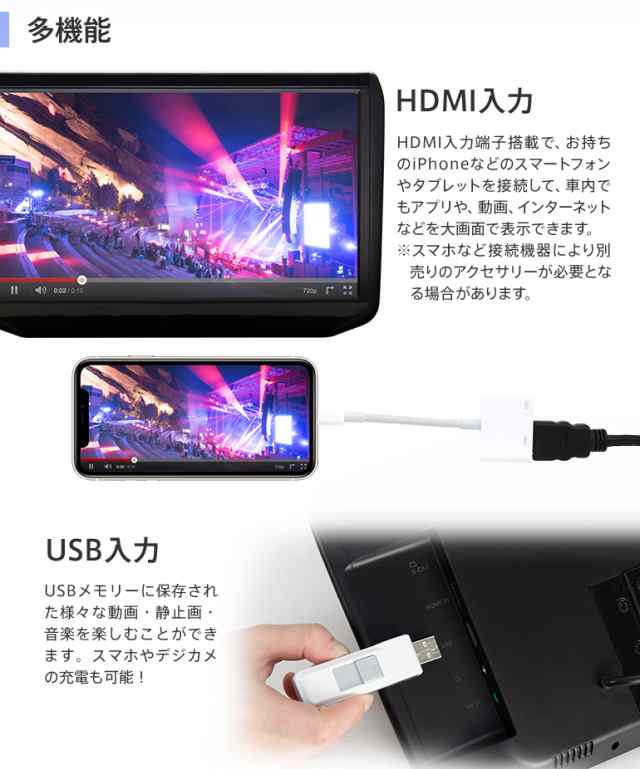 HDMI 搭載 フルセグ 内蔵 11.6インチ リアモニター 選べるブラケット 車載 テレビ カーテレビ 地デジ チューナー ヘッドレストモニター  ｜au PAY マーケット