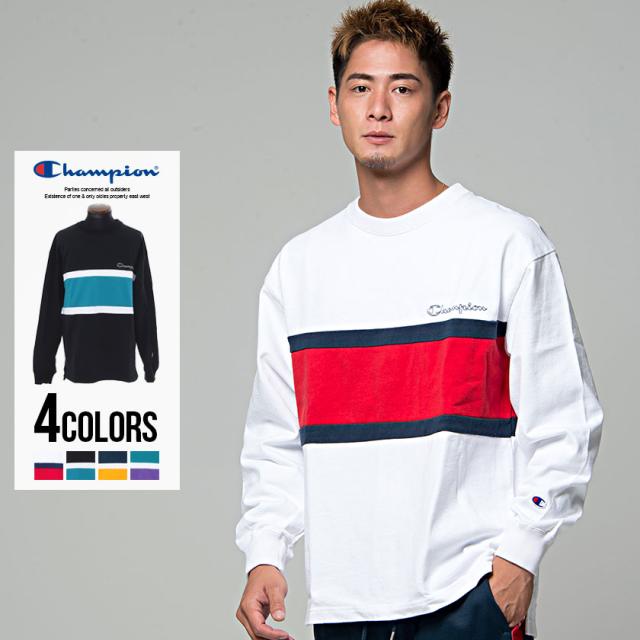 Tシャツ メンズ 長袖 Champion チャンピオン 切替デザインロングスリーブTシャツ 即日発送 トップス カットソー ロンT ブランド ユニセックス ホワイト ブラック ネイビー 白 黒 M L ストリート BITTER系 ビター系 [C3-N424]