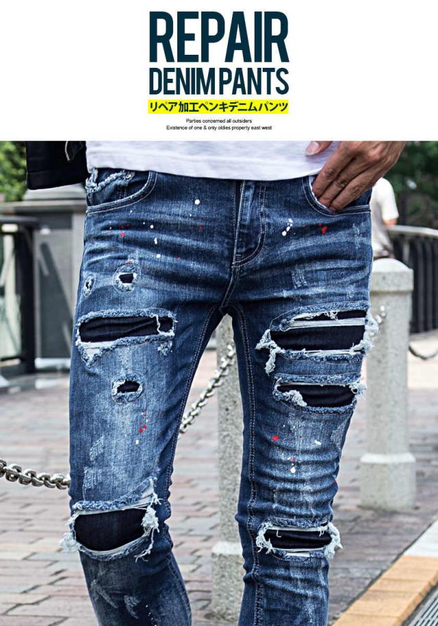 デニムパンツ メンズ スキニーパンツ ストレッチ Cavaria キャバリア ペンキ飛ばしダメージ加工リペアデニムパンツ 即日発送 ジーンズ 細の通販はau Pay マーケット Silver Bullet シルバーバレット