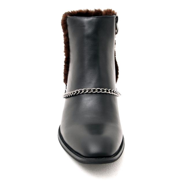 ブーツ メンズ SB select シルバーバレットセレクト チェーン付きレザー×ファーブーツ 即日発送 靴 シューズ ショートブーツ ヒール チェーン ファー PUレザー 合皮 25cm 25.5cm 26cm 26.5cm 27cm 27.5cm ブラック グレー 黒 秋 冬 [CLE-553]