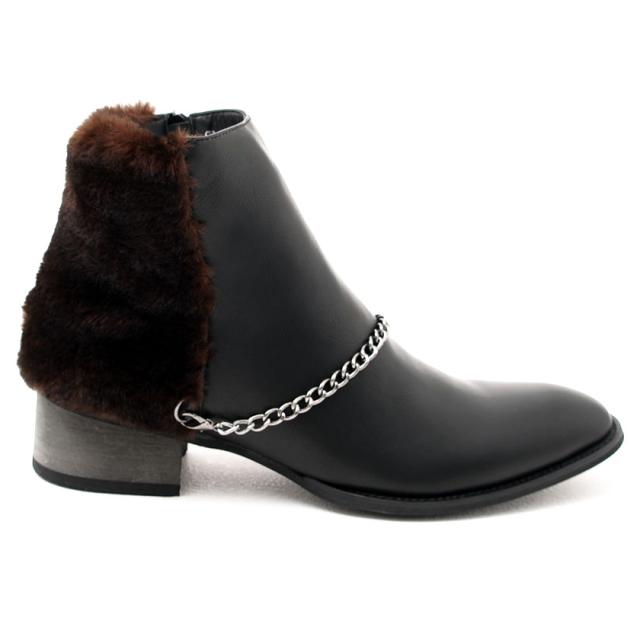 ブーツ メンズ SB select シルバーバレットセレクト チェーン付きレザー×ファーブーツ 即日発送 靴 シューズ ショートブーツ ヒール チェーン ファー PUレザー 合皮 25cm 25.5cm 26cm 26.5cm 27cm 27.5cm ブラック グレー 黒 秋 冬 [CLE-553]