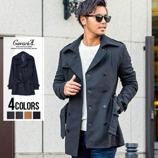 トレンチコート メンズ Cavaria キャバリア メルトントレンチコート 即日発送 アウター コート メルトン ベルト付き 無地 シンプル ブラの通販はau Pay マーケット Silver Bullet シルバーバレット