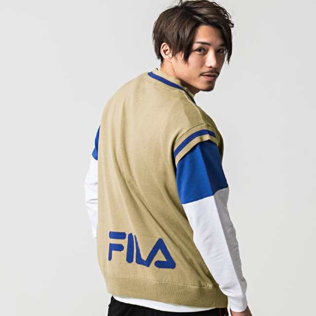 ニットベスト メンズ FILA フィラ Vネックニットベスト 即日発送