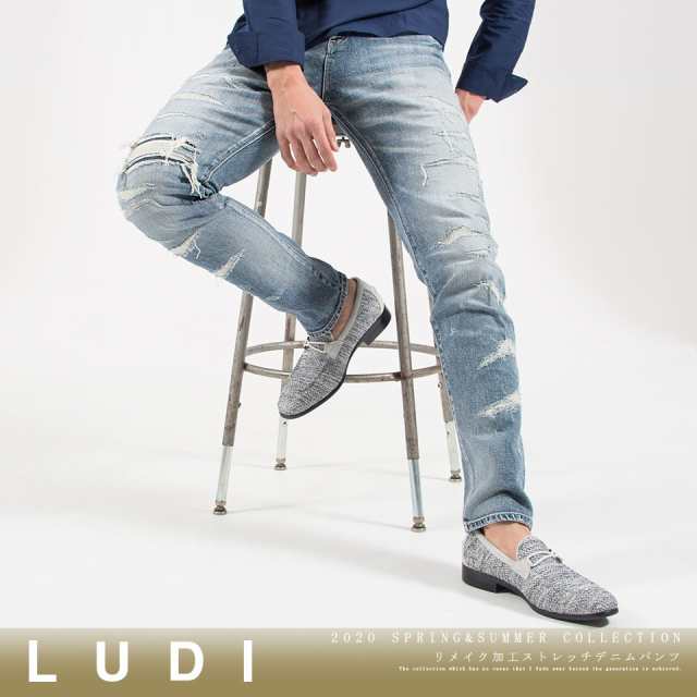 Ludi ルディ リメイク加工ストレッチデニムパンツ Blue 日本製 ストレートデニムパンツ 太め メンズ 代 30代 40代 ファッション 青 ラの通販はau Pay マーケット Silver Bullet シルバーバレット