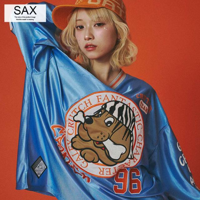 GALFY ガルフィー Tシャツ メンズ レディース 長袖 七分袖 7分袖 ブランド おしゃれ 大きいサイズ トップス カットソー Vネック ホッケーシャツ ジャージ 犬 アップリケ 刺繍 ロゴ オーバーサイズ ゆったり ユニセックス 男女兼用 ペア 黒 服 春 20代 30代 40代 [151007]_5