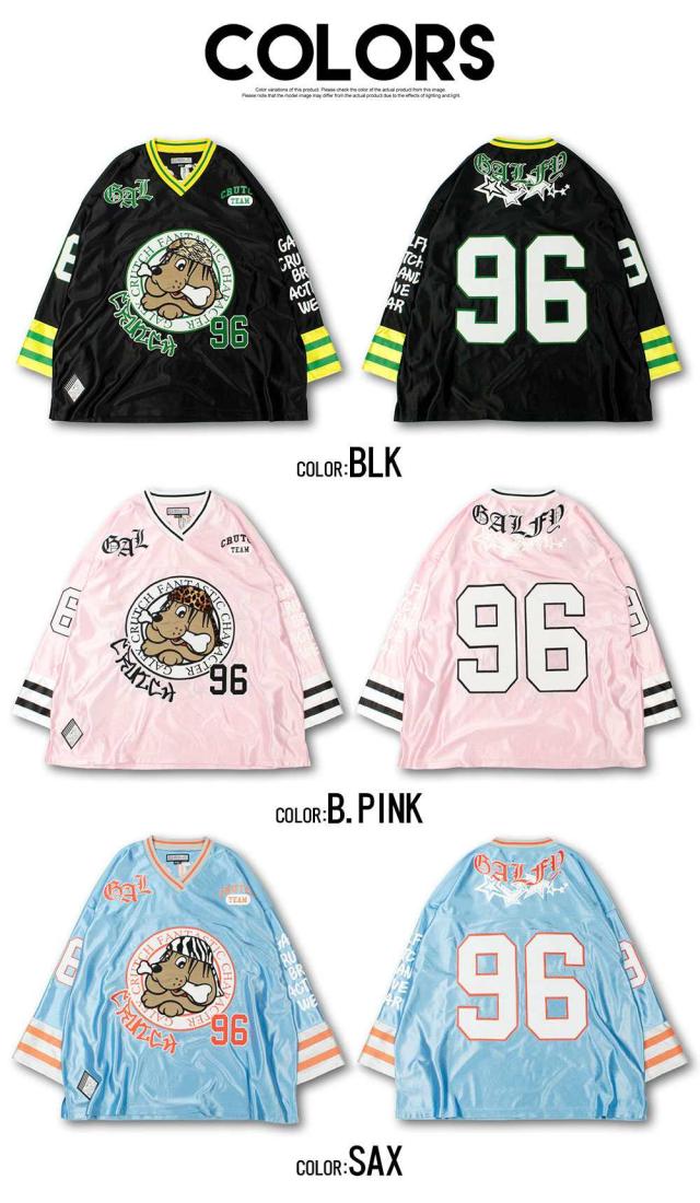 GALFY ガルフィー Tシャツ メンズ レディース 長袖 七分袖 7分袖 ブランド おしゃれ 大きいサイズ トップス カットソー Vネック ホッケーシャツ ジャージ 犬 アップリケ 刺繍 ロゴ オーバーサイズ ゆったり ユニセックス 男女兼用 ペア 黒 服 春 20代 30代 40代 [151007]_19