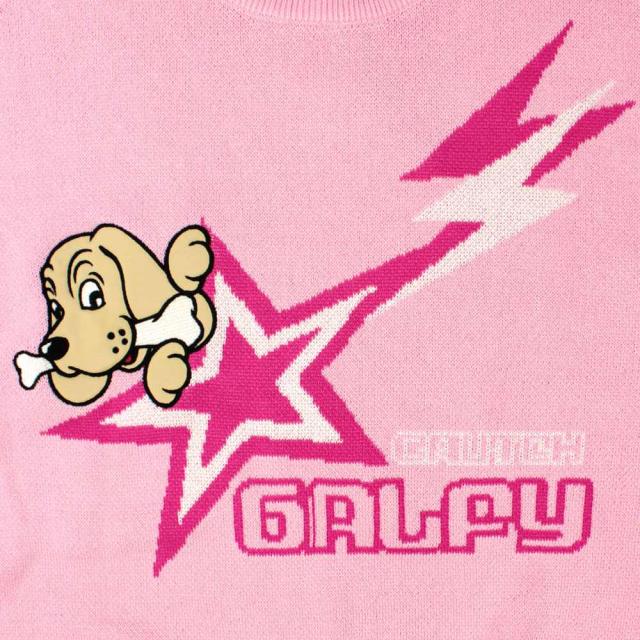 GALFY ガルフィー ガルフィ ニット セーター 長袖 メンズ レディース ユニセックス ロゴ いぬ イヌ 犬 星 スター ジャガード キャラクター 大きいサイズ ビッグシルエット オーバーサイズ ゆったり L ピンク 黒 春 冬 カジュアル ストリートメンズファッション [151030]
