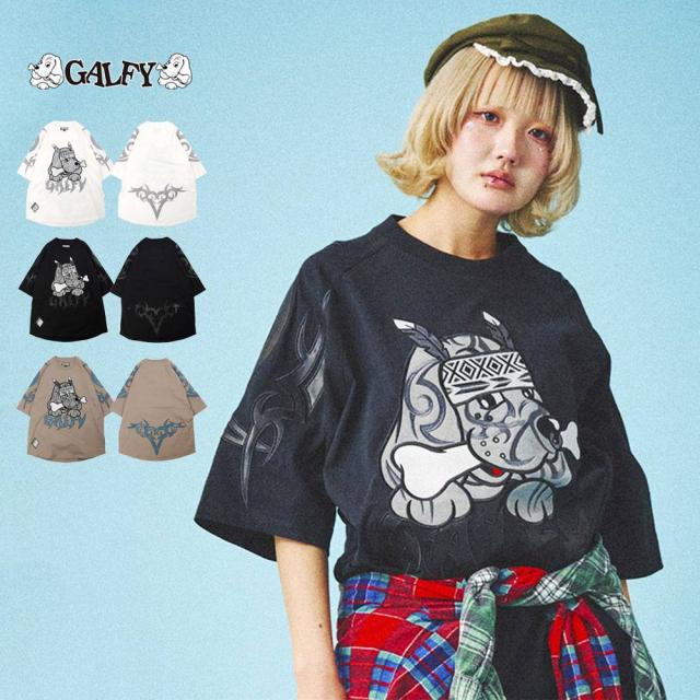 GALFY ガルフィー ガルフィ Tシャツ 半袖 メンズ ブランド 半袖Tシャツ 部族長 レディース 刺繍 ロゴ いぬ 犬 キャラクター 大きいサイズ ゆったり L XL LL ホワイト ブラック グレー 20代 30代 40代 ユニセックス 男性 男 服 春 夏 夏服 春夏 ファッション [152030]
