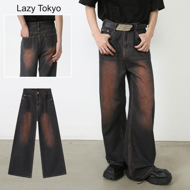 デニムパンツ メンズ ブランド おしゃれ 個性的 カジュアル ジーパン ジーンズ デニム ボトム ワイドパンツ ヴィンテージ ビンテージ ブルーデニム サンドウォッシュ 擦り加工 切り替え 青 S M L LL XL ストリート シンプル 20代 30代 40代 Lazy Tokyo [2404678]の通販は 5,544円