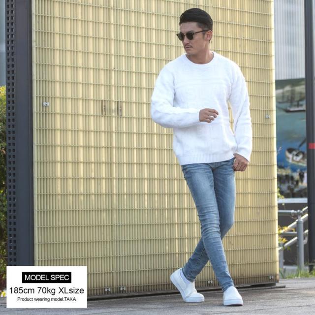 ニット メンズ セーター おしゃれ 大人 大きいサイズ ジャガード ロゴ