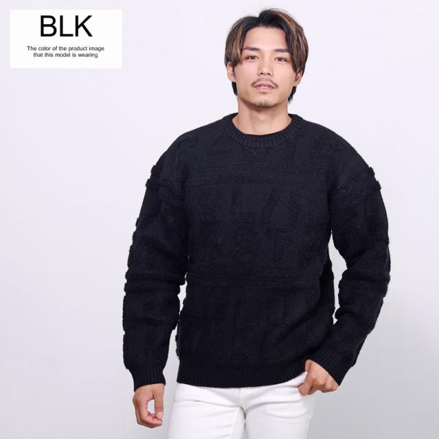 ニット メンズ セーター おしゃれ 大人 大きいサイズ ジャガード ロゴ