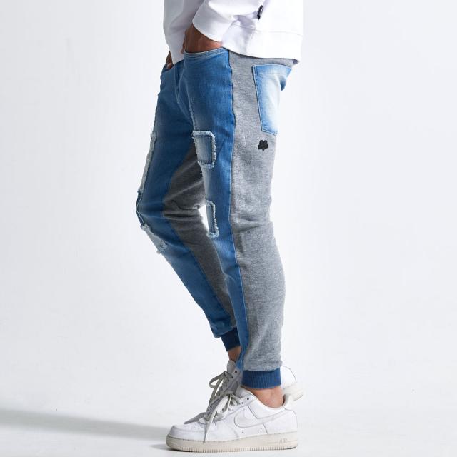 デニムパンツ メンズ ジョガーパンツ リブパンツ スウェットパンツ スエットパンツ デニム パンツ JOGデニム シンプル 伸縮性 ストレッチ ロゴ ネイビー ブラック M L XL LUXE R ラグジュ ユニセックス 男性 男 服 春 夏 秋 冬 ファッション 即日発送 [45734]_4
