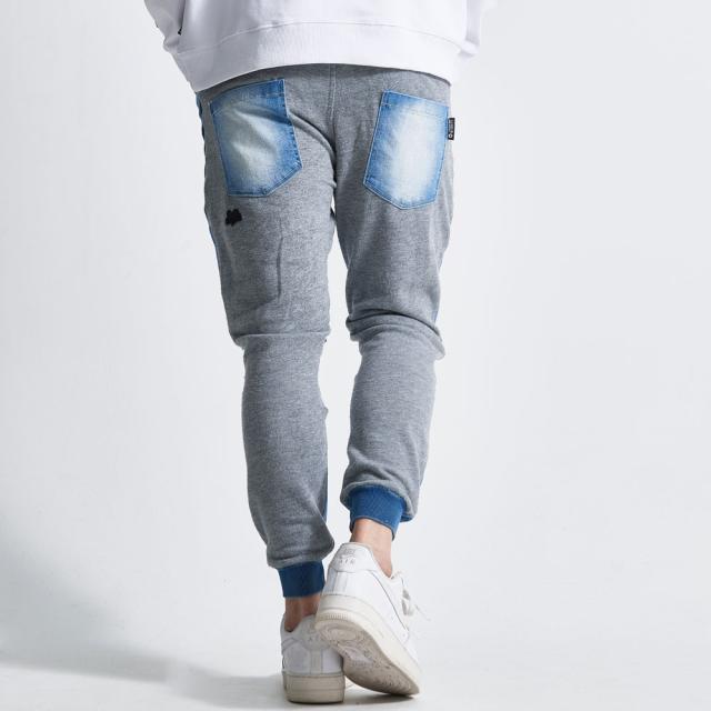 デニムパンツ メンズ ジョガーパンツ リブパンツ スウェットパンツ スエットパンツ デニム パンツ JOGデニム シンプル 伸縮性 ストレッチ ロゴ ネイビー ブラック M L XL LUXE R ラグジュ ユニセックス 男性 男 服 春 夏 秋 冬 ファッション 即日発送 [45734]_5