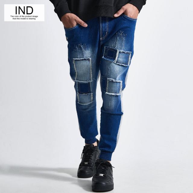 デニムパンツ メンズ ジョガーパンツ リブパンツ スウェットパンツ スエットパンツ デニム パンツ JOGデニム シンプル 伸縮性 ストレッチ ロゴ ネイビー ブラック M L XL LUXE R ラグジュ ユニセックス 男性 男 服 春 夏 秋 冬 ファッション 即日発送 [45734]_6