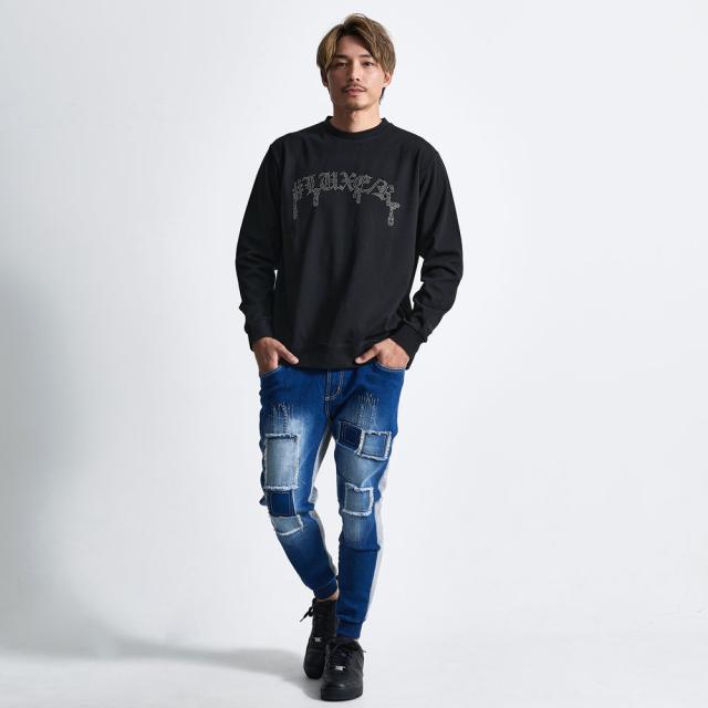 デニムパンツ メンズ ジョガーパンツ リブパンツ スウェットパンツ スエットパンツ デニム パンツ JOGデニム シンプル 伸縮性 ストレッチ ロゴ ネイビー ブラック M L XL LUXE R ラグジュ ユニセックス 男性 男 服 春 夏 秋 冬 ファッション 即日発送 [45734]_7