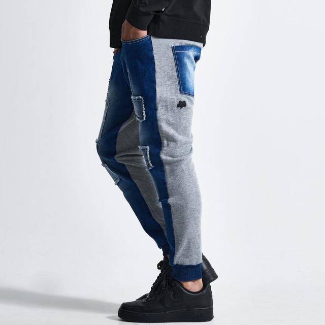 デニムパンツ メンズ ジョガーパンツ リブパンツ スウェットパンツ スエットパンツ デニム パンツ JOGデニム シンプル 伸縮性 ストレッチ ロゴ ネイビー ブラック M L XL LUXE R ラグジュ ユニセックス 男性 男 服 春 夏 秋 冬 ファッション 即日発送 [45734]_8