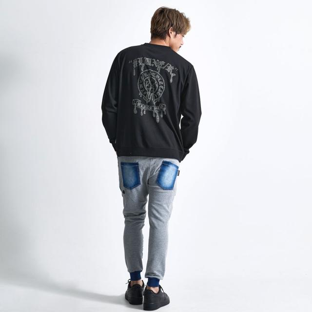 デニムパンツ メンズ ジョガーパンツ リブパンツ スウェットパンツ スエットパンツ デニム パンツ JOGデニム シンプル 伸縮性 ストレッチ ロゴ ネイビー ブラック M L XL LUXE R ラグジュ ユニセックス 男性 男 服 春 夏 秋 冬 ファッション 即日発送 [45734]_10