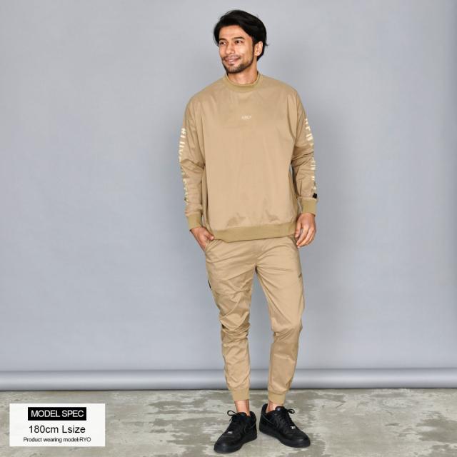 ジョガーパンツ メンズ リブパンツ 布帛 ロゴ 止水ジップ セットアップ