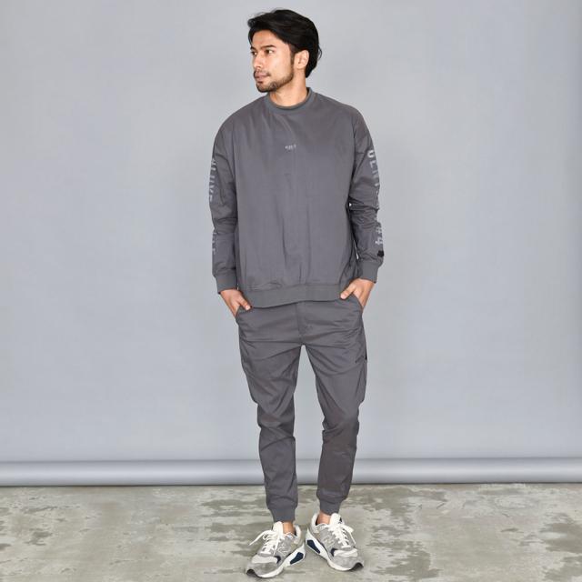 ジョガーパンツ メンズ リブパンツ 布帛 ロゴ 止水ジップ セットアップ