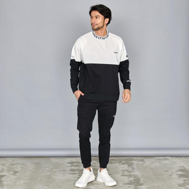 ジョガーパンツ メンズ リブパンツ 布帛 ロゴ 止水ジップ セットアップ