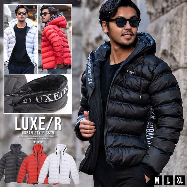 中綿ジャケット メンズ ジャケット アウター 中綿ブルゾン ブルゾン ロゴ 刺繍 中綿 防寒着 暖かい ジャンパー ジャンバー M L XL ブラック 白 赤 黒 スポーツ ラグジュ LUXE R 大人 20代 30代 40代 ユニセックス 男性 男 服 秋 冬 秋冬 冬服 ファッション [45873]の通販は