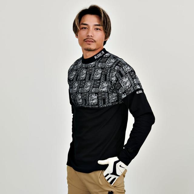 カットソー メンズ モックネック 長袖Tシャツ ロンT 長袖 Tシャツ ブランド ゴルフウェア おしゃれ ペイズリー ロゴ トップス 白T 白Tシャツ ストレッチ ホワイト ブラック 黒 M L XL スポーツ ユニセックス LUXE R ラグジュ 20代 30代 40代 服 春 ファッション [45938] カットソー メンズ モックネック 長袖Tシャツ ロンT 長袖 Tシャツ