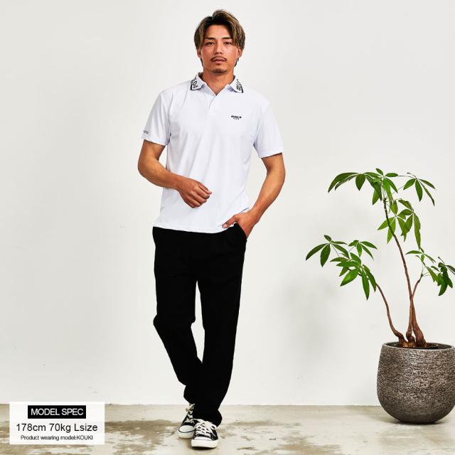 ポロシャツ メンズ 半袖 ブランド 半袖ポロシャツ ゴルフ ゴルフウェア POLO ジャガード スキッパーポロ ロゴ 立ち襟 ホワイト ブラック 白 黒 トップス カットソー LUXE R ラグジュ 20代 30代 40代 ユニセックス 男性 男 服 春 春服 夏 夏服 春夏 ファッション [45992]_3
