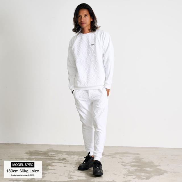 ジョガーパンツ メンズ スウェットパンツ ブランド リブパンツ セットアップ可 ジャガード ボトムス リブ 刺繍 ロゴ ホワイト ブラック 白 黒 M L XL LL LUXE R 大人 20代 30代 40代 50代 ちょいワル ユニセックス 男性 男 服 秋 冬 秋冬 ファッション [46089] ジョガーパンツ メンズ スウェットパンツ ブランド リブパンツ