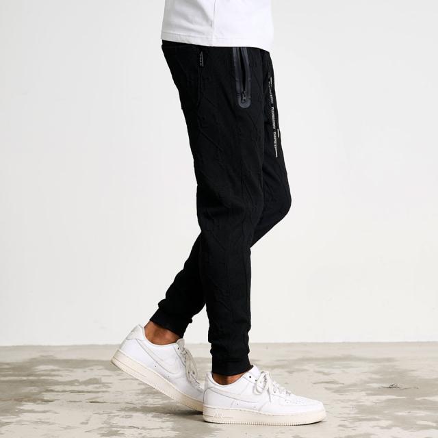 ジョガーパンツ メンズ スウェットパンツ ブランド リブパンツ セットアップ可 ジャガード ボトムス リブ 刺繍 ロゴ ホワイト ブラック 白 黒 M L XL LL LUXE R 大人 20代 30代 40代 50代 ちょいワル ユニセックス 男性 男 服 秋 冬 秋冬 ファッション [46089] ジョガーパンツ メンズ スウェットパンツ ブランド リブパンツ