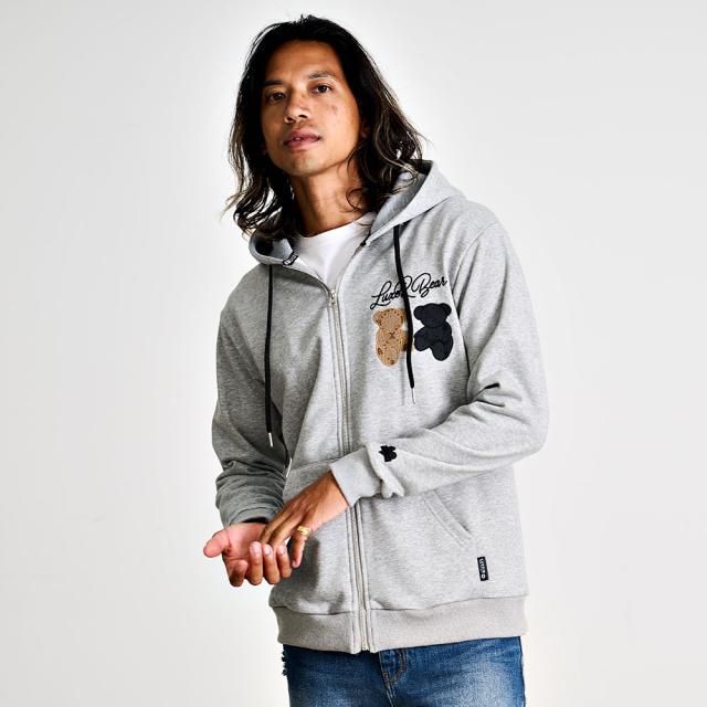 パーカー メンズ おしゃれ ジップアップパーカー ジップパーカー フーディ スウェット スエット プリント ロゴプリント 総柄 ベア くま ロゴ LUXE R ラグジュ ブランド 大人 20代 30代 40代 50代 ちょいワル ユニセックス 男性 男 服 秋 冬 秋冬 ファッション [46108] パーカー メンズ おしゃれ ジップアップパーカー ジップパーカー