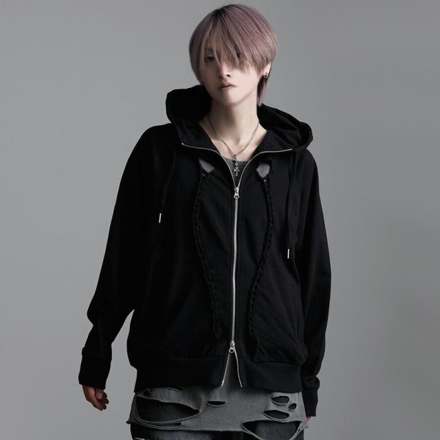 パーカー メンズ ブランド おしゃれ ジップアップ ジップアップパーカー ダブルZIP ダブルジップ アウター ヴィジュアル系 ビジュアル系 V系 原宿系 モード系 カジュアル ストリート系 韓国系ファッション 服 きれいめ 大人 L LL メンズファッション [52232]