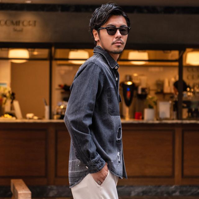 デニム シャツジャケット メンズ ビジネス 通勤 作業着 ワークシャツ