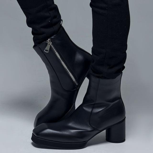 LOVE HUNTER ラブハンター ブーツ メンズ 厚底ブーツ 靴 シューズ ヒールブーツ 円柱ヒール サイドジップ 切り替え 合成皮革 合皮 PUレザー 25cm 25.5cm 26cm 26.5cm 27cm 27.5cm ブラック 黒 ヴィジュアル系 ビジュアル系 V系 モード系 きれいめ 即日発送 [6837]