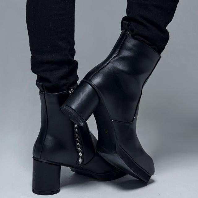 LOVE HUNTER ラブハンター ブーツ メンズ 厚底ブーツ 靴 シューズ ヒールブーツ 円柱ヒール サイドジップ 切り替え 合成皮革 合皮 PUレザー 25cm 25.5cm 26cm 26.5cm 27cm 27.5cm ブラック 黒 ヴィジュアル系 ビジュアル系 V系 モード系 きれいめ 即日発送 [6837]