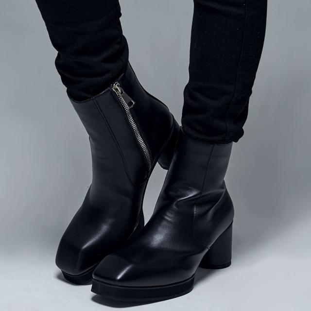 LOVE HUNTER ラブハンター ブーツ メンズ 厚底ブーツ 靴 シューズ ヒールブーツ 円柱ヒール サイドジップ 切り替え 合成皮革 合皮 PUレザー 25cm 25.5cm 26cm 26.5cm 27cm 27.5cm ブラック 黒 ヴィジュアル系 ビジュアル系 V系 モード系 きれいめ 即日発送 [6837]