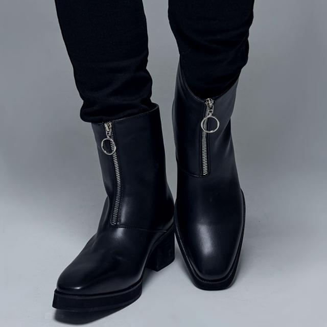 LOVE HUNTER ラブハンター ハイヒール メンズ靴 靴 ショートブーツ ミドルブーツ メンズ フロントジップブーツ 合皮 PUレザー ブラック 黒 25cm 25.5cm 26cm 26.5cm 27cm 27.5cm ヴィジュアル系 ビジュアル系 モード系 きれいめ ファッション 即日発送 [6838]